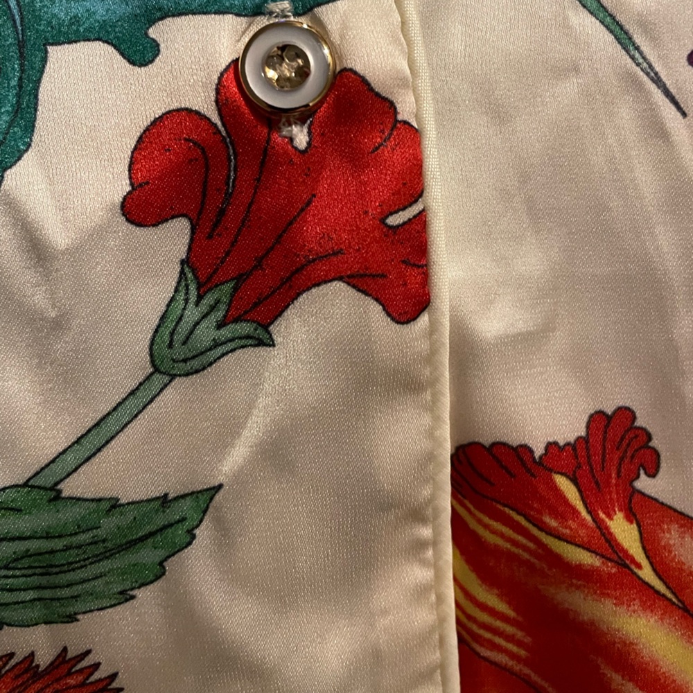 Dalia MacPhee White Field Poppy Satin Pajama Set Size Large Long Sleeve - Picture 7 of 9